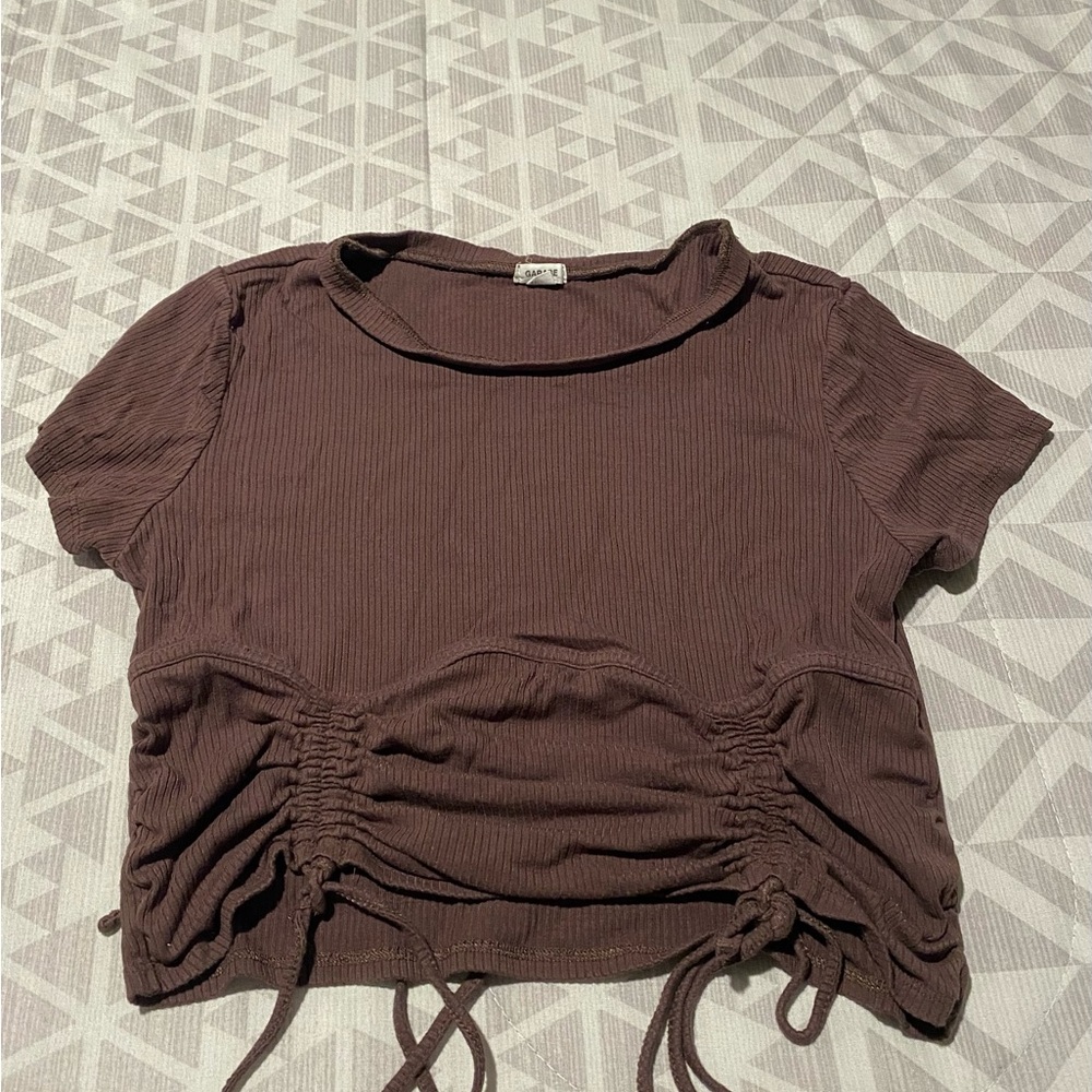 brown crop top with drawstrings